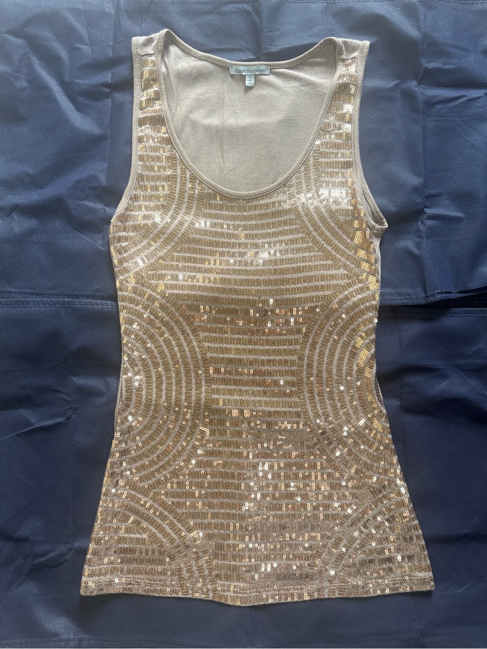 Charlotte Russe Gold Sequin Scoop Neck Tank